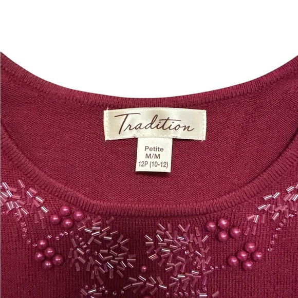 Tradition petite long sleeve sweater with beading along the front neckline. - Picture 7 of 8